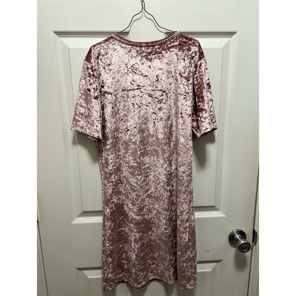 R. Vivimos Crushed Velvet Tunic Dress Short Sleeve Pink Women's Size M - Picture 3 of 6